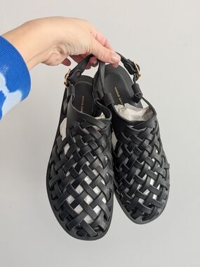 Mansur Gavriel Black Woven Leather Slingback Sandals